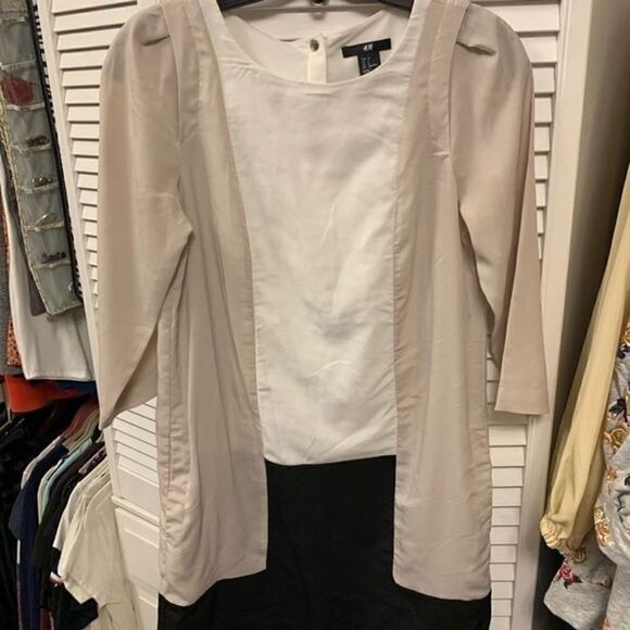H&M shirt dress cream and black color block dress size 4 - Picture 2 of 6
